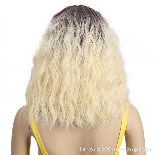 Synthetic Lace Frontal wigs 16 Inches Ombre Loose wave unprocessed mid length full brazilian Lace Front Wig Synthetic Hair Wigs